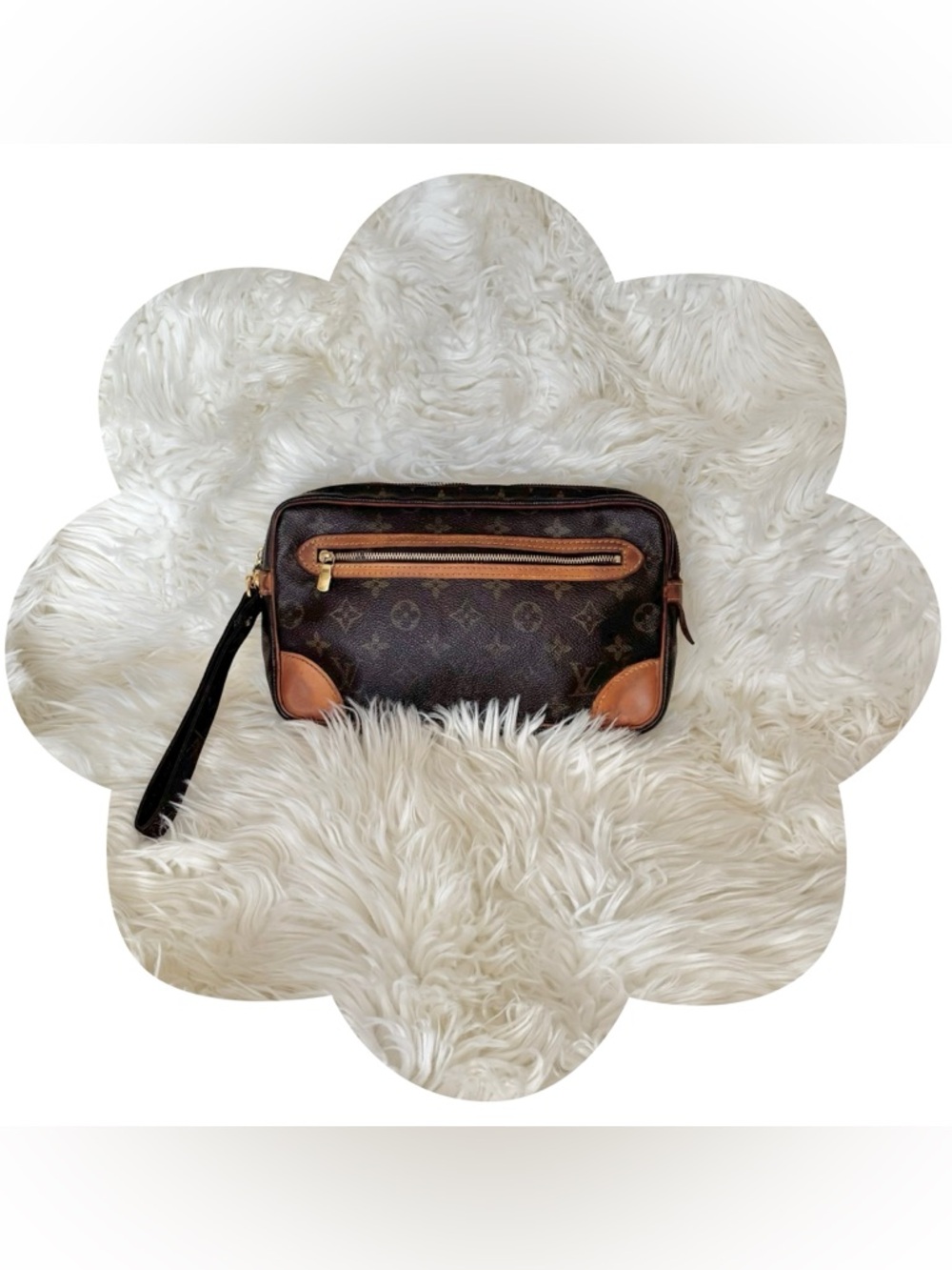 Louis Vuitton Brown Monogram Marly Dragonne GM Toiletry Pouch Clutch Tan Trim